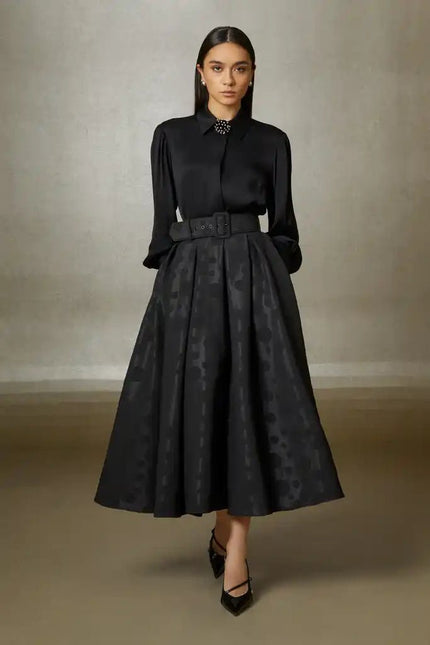 Gizia- Polka Dot Jacquard Midi Skirt - Black - Edit by Elaine Turner