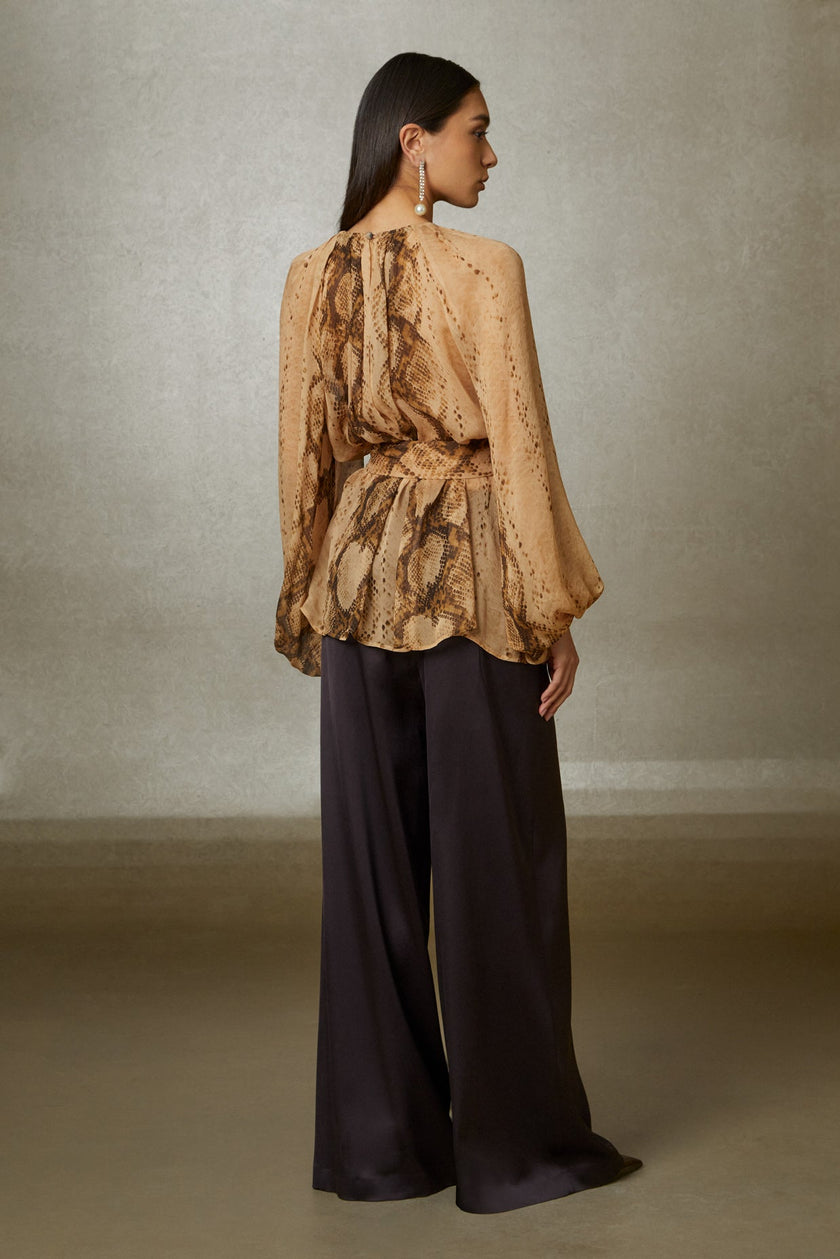 Gizia- Snake Print Belted Blouse - Original - Edit by Elaine Turner