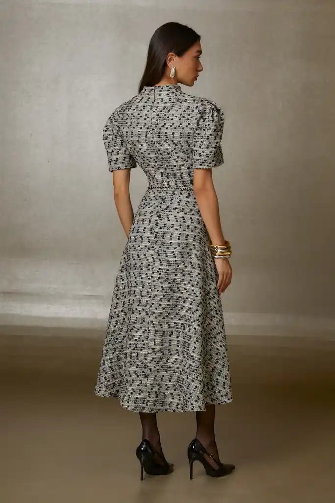 Gizia- Textured Tweed Midi Dress - Black - Edit by Elaine Turner