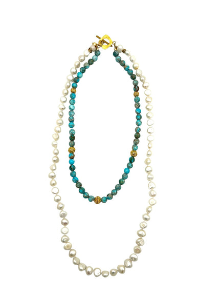 Harper Hart- Gemela Necklace - Turquoise & Freshwater Pearls - Edit by Elaine Turner