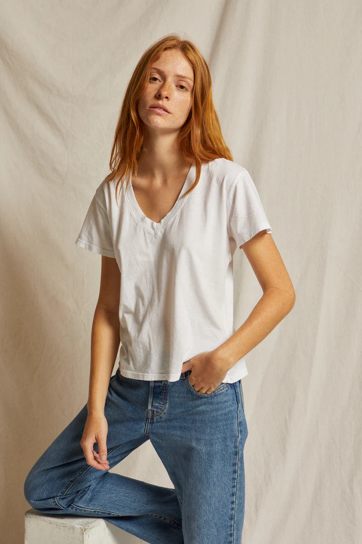 Hendrix Boxy V Neck Tee- White