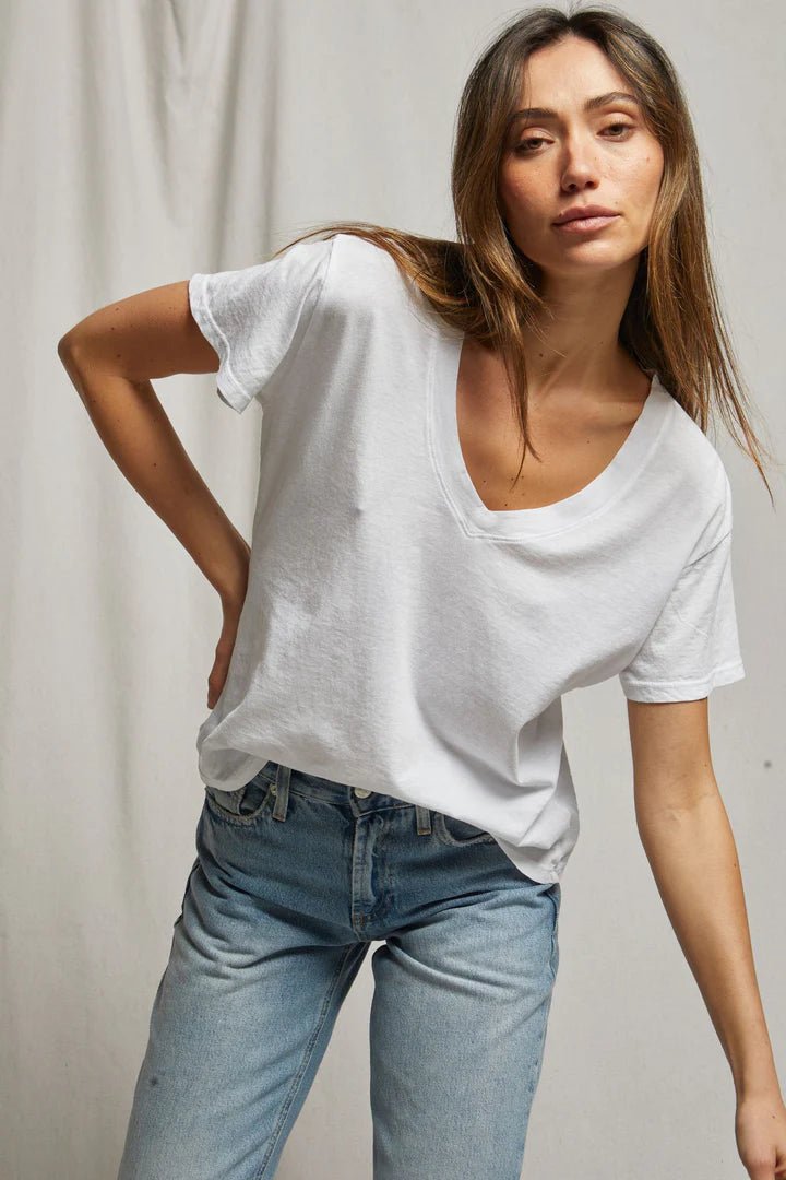 Hendrix Boxy V Neck Tee- White - Edit by Elaine Turner