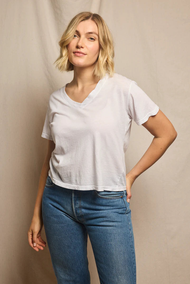 Hendrix Boxy V Neck Tee- White