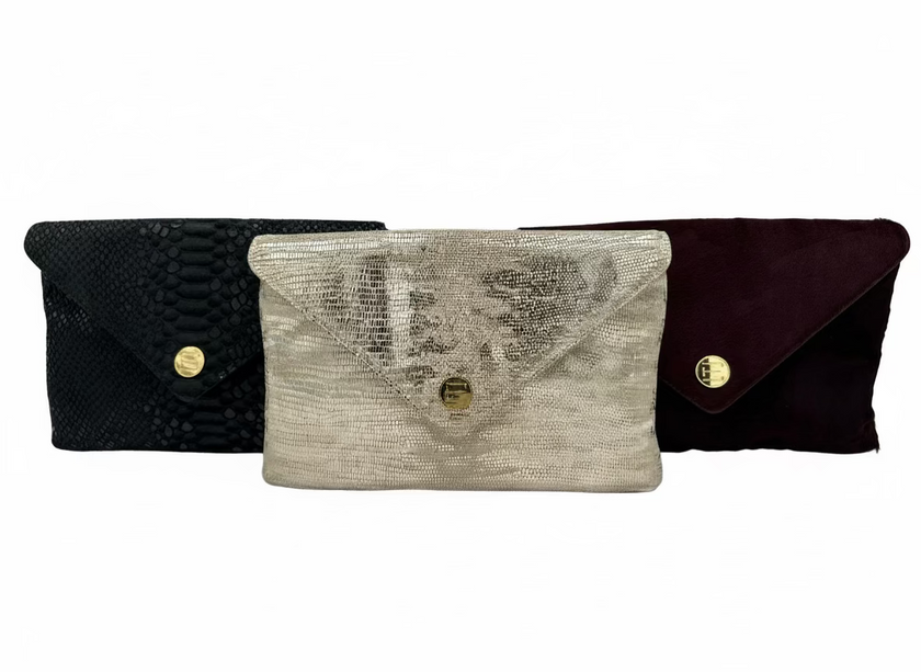 Bella Clutch- Metallic Black Lizard
