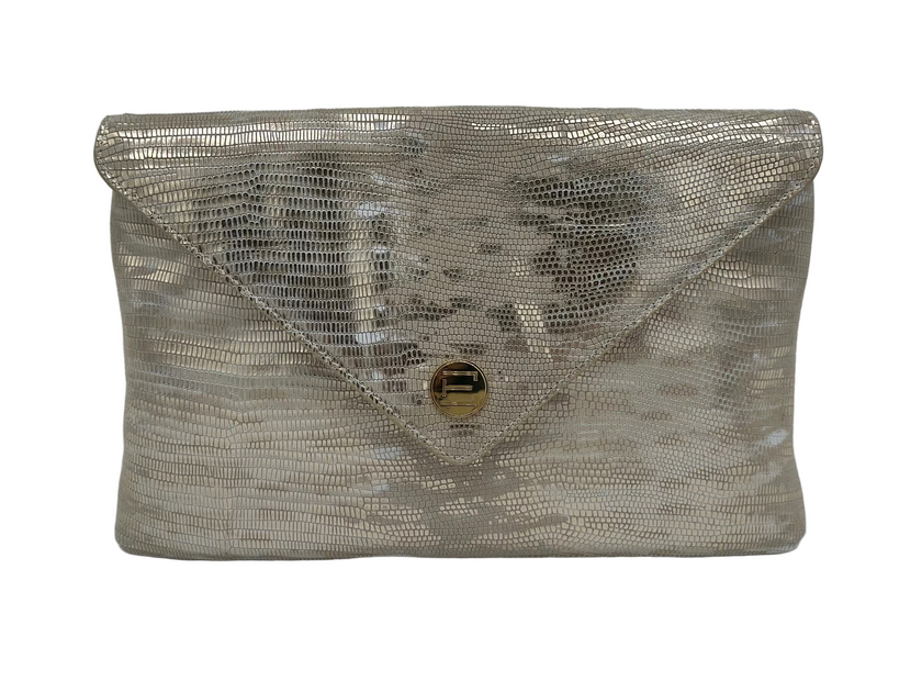 Bella Clutch- Metallic Champagne Lizard