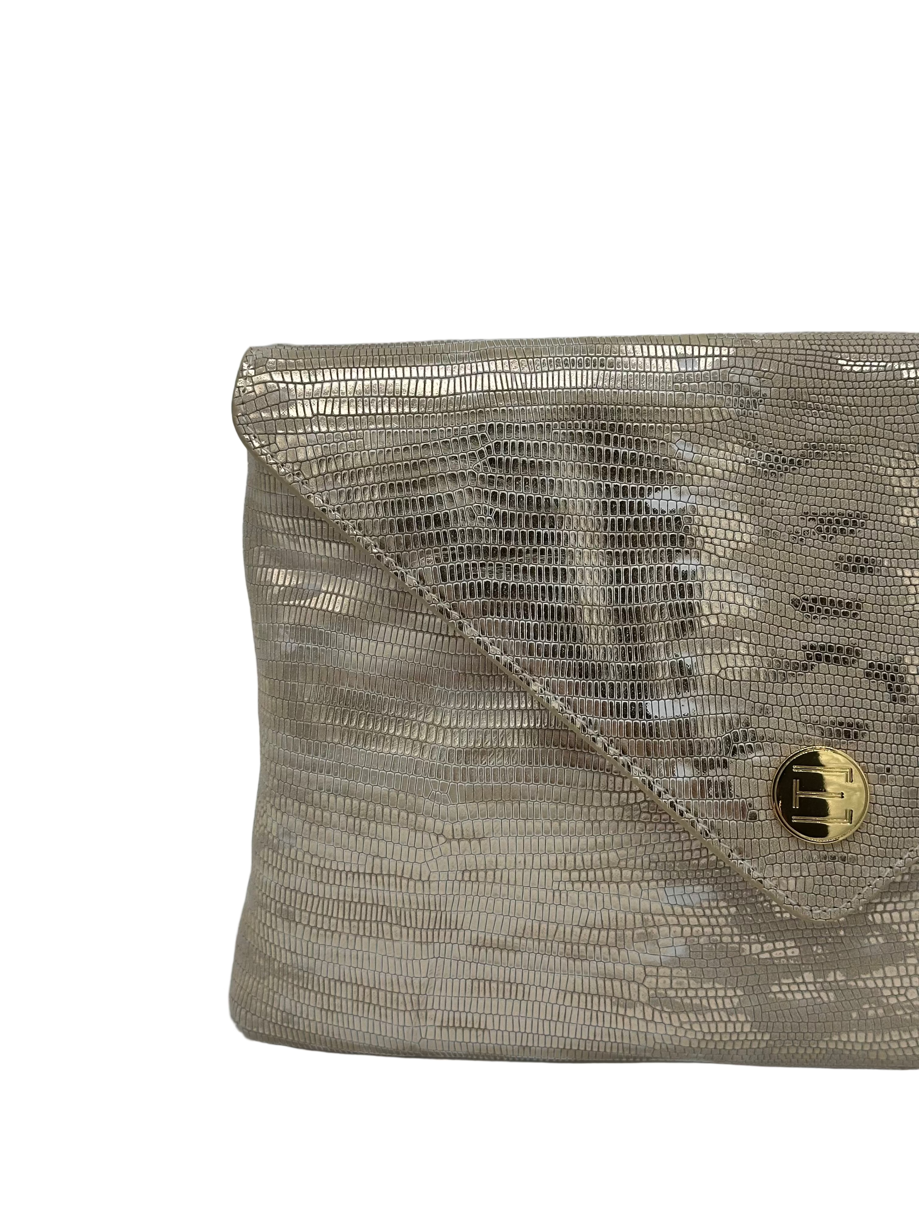 Bella Clutch- Metallic Champagne Lizard