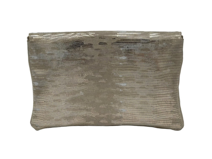 Bella Clutch- Metallic Champagne Lizard