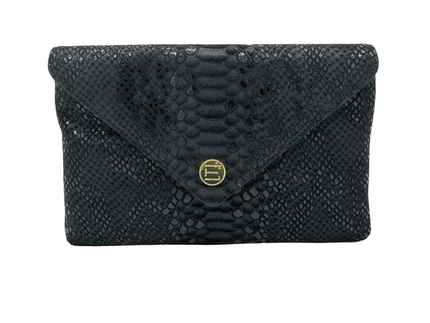 Bella Clutch- Metallic Black Lizard