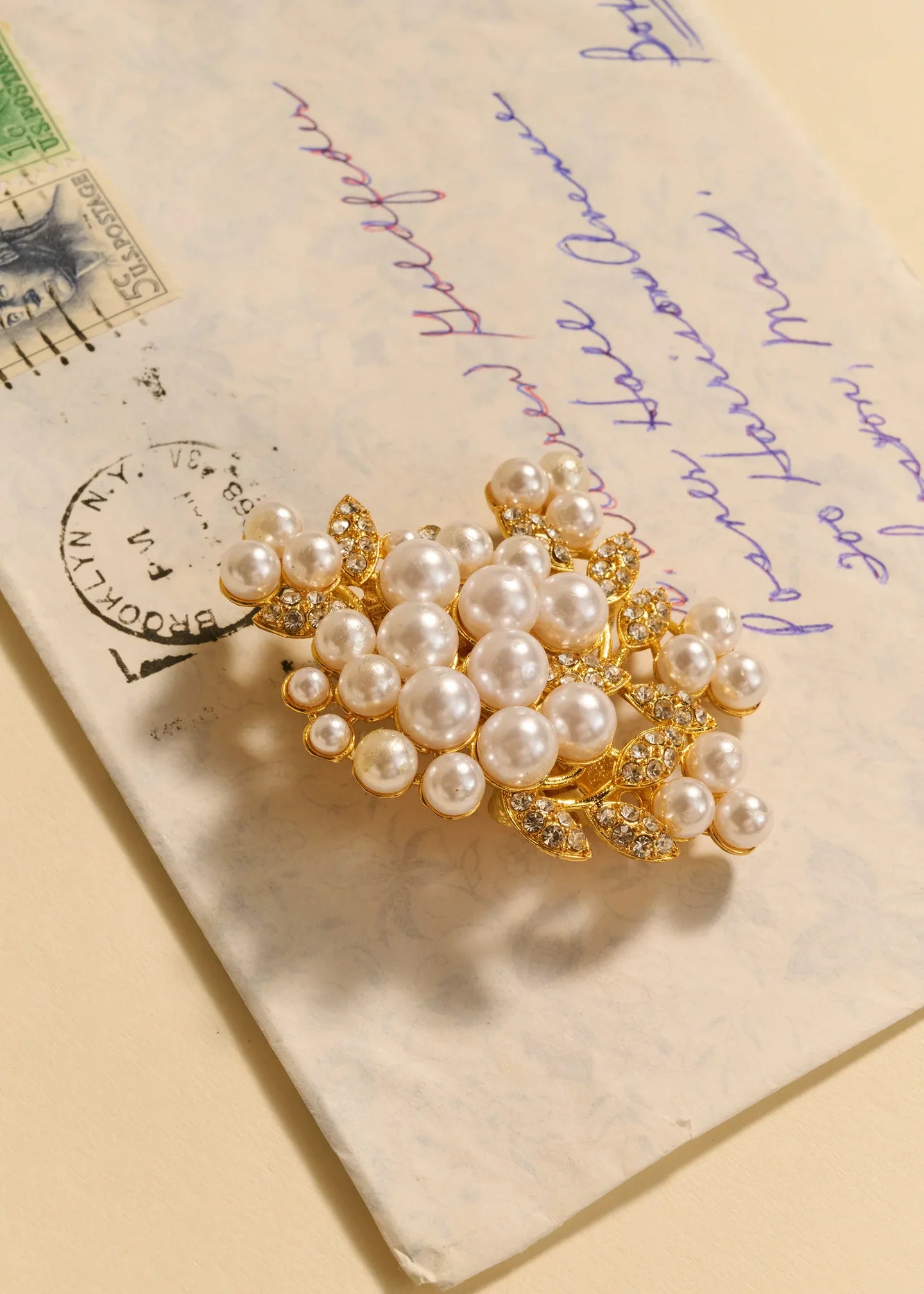 Jennifer Behr- Verona Brooch - Pearl Gold - Edit by Elaine Turner