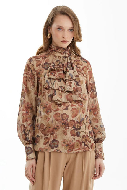 KIWE by GIZIA- Ruffled Front Blouse with Bead Detail - Original - Edit by Elaine Turner