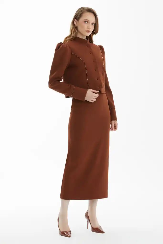 KIWE- Crystal Trim Cropped Jacket - Cognac - Edit by Elaine Turner