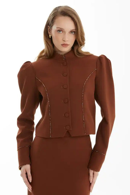 KIWE- Crystal Trim Cropped Jacket - Cognac - Edit by Elaine Turner