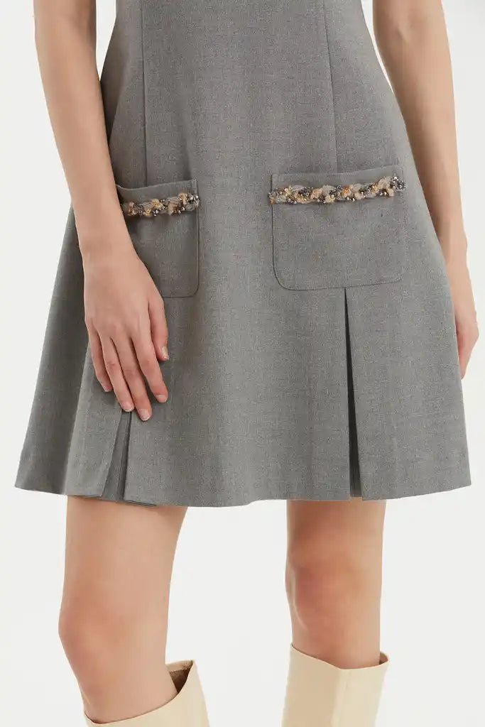 KIWE- Embellished Mini Dress - Grey - Edit by Elaine Turner
