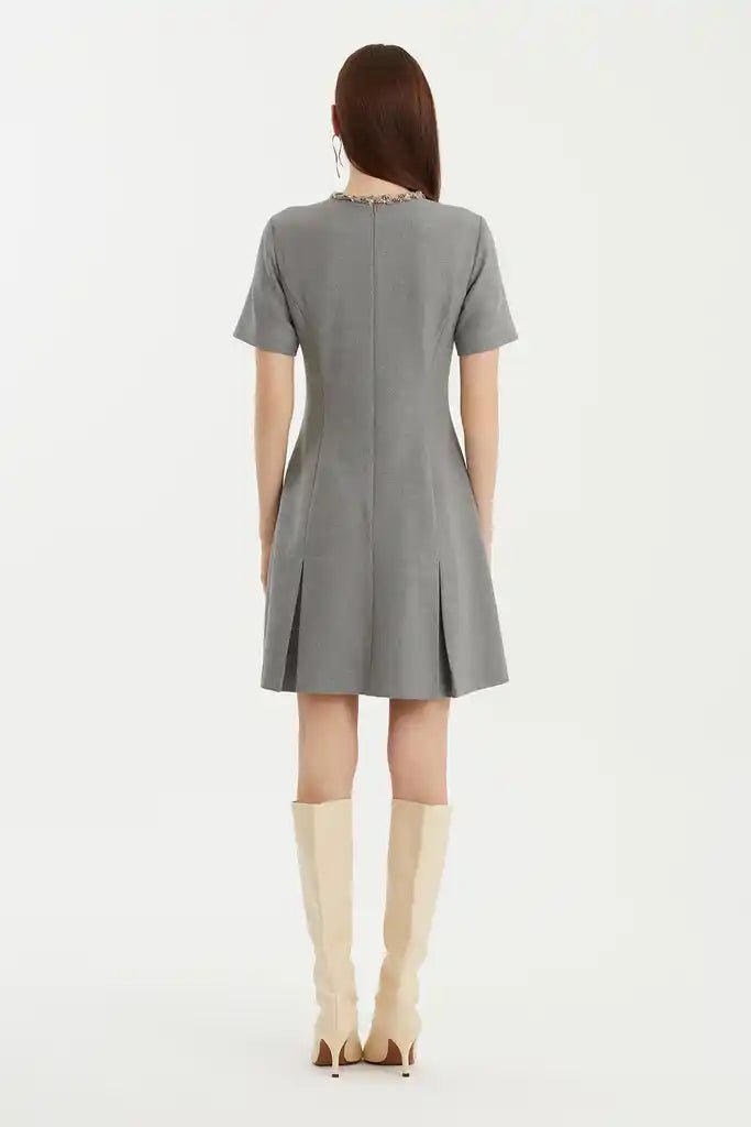 KIWE- Embellished Mini Dress - Grey - Edit by Elaine Turner