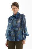 KIWE- Navy Floral Ruffle Blouse - Original - Edit by Elaine Turner