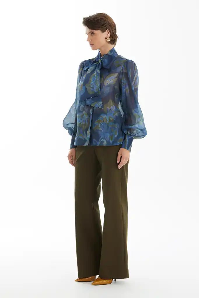 KIWE- Navy Floral Ruffle Blouse - Original - Edit by Elaine Turner