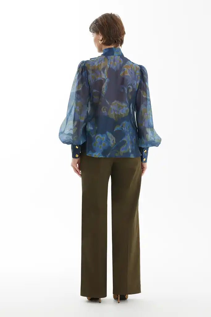 KIWE- Navy Floral Ruffle Blouse - Original - Edit by Elaine Turner