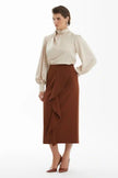 KIWE- Ruffle Front Midi Skirt - Cognac - Edit by Elaine Turner