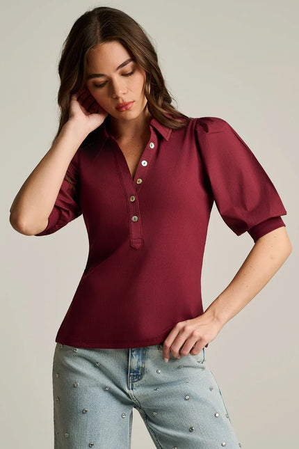 LISA TODD- Pure Pima Collet Top - Merlot - Edit by Elaine Turner