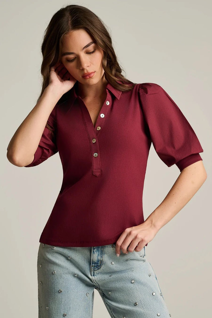 LISA TODD- Pure Pima Collet Top - Merlot - Edit by Elaine Turner