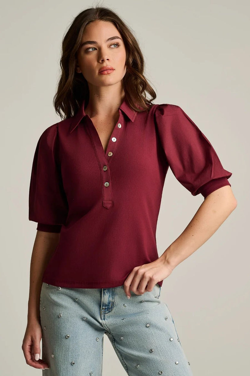 LISA TODD- Pure Pima Collet Top - Merlot - Edit by Elaine Turner