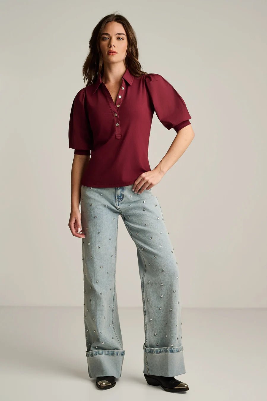 LISA TODD- Pure Pima Collet Top - Merlot - Edit by Elaine Turner