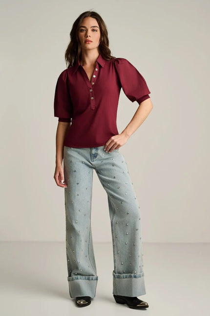 LISA TODD- Pure Pima Collet Top - Merlot - Edit by Elaine Turner