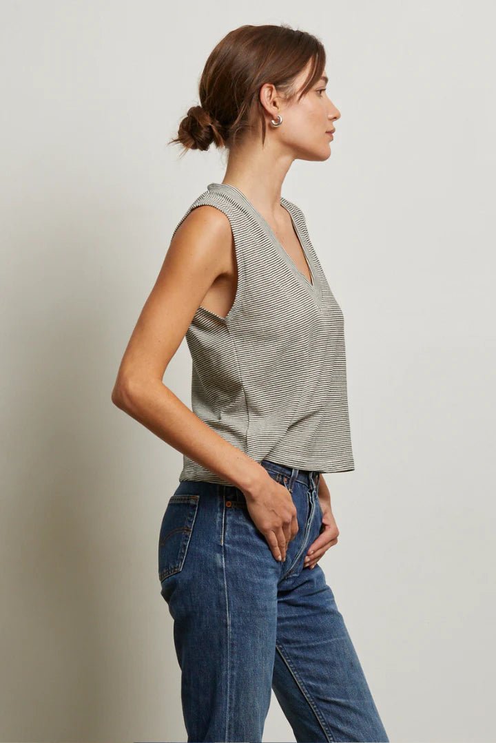 Lucy Stripe Linen Jersey V-Neck Tank - Edit by Elaine Turner