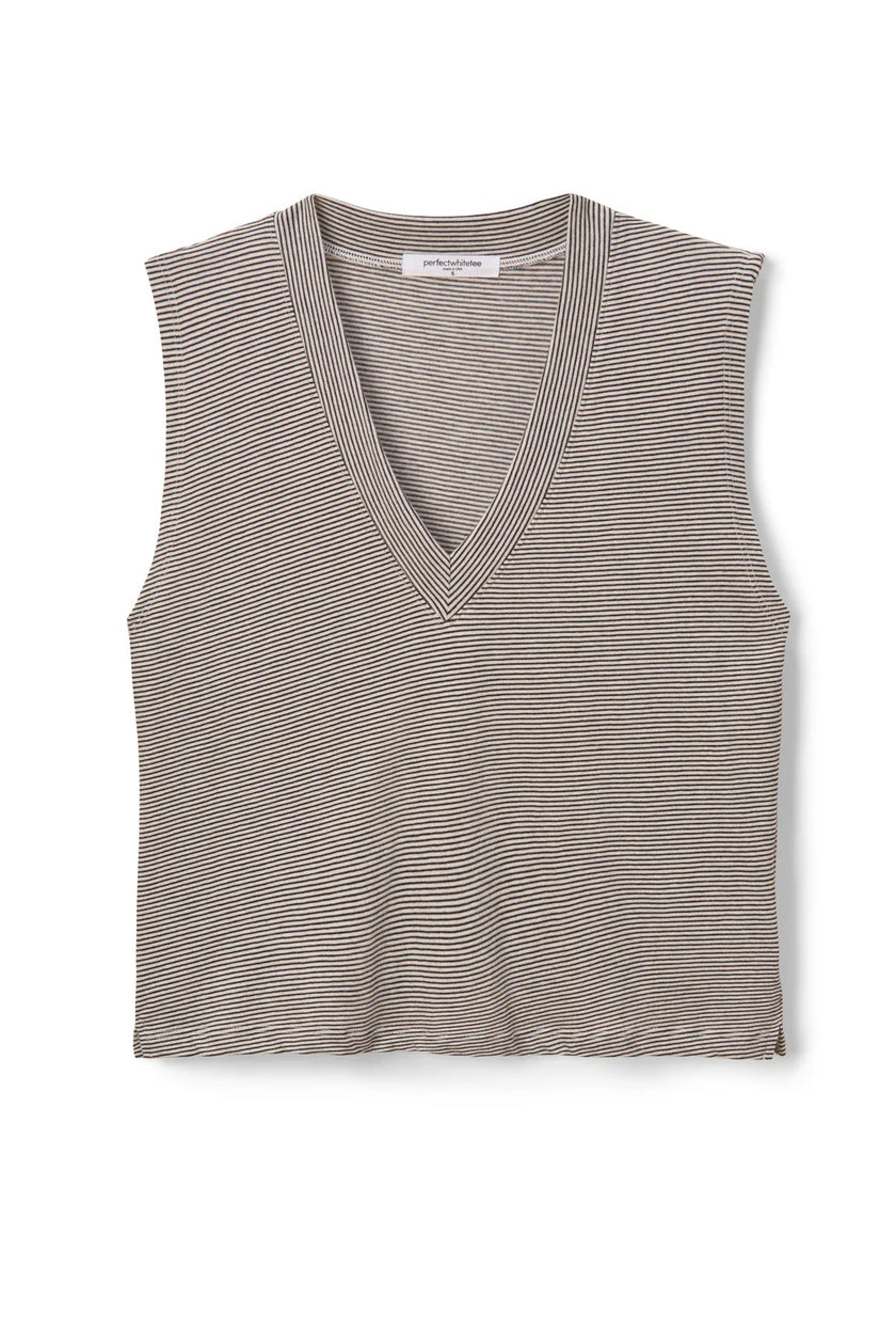 Lucy Stripe Linen Jersey V-Neck Tank - Edit by Elaine Turner