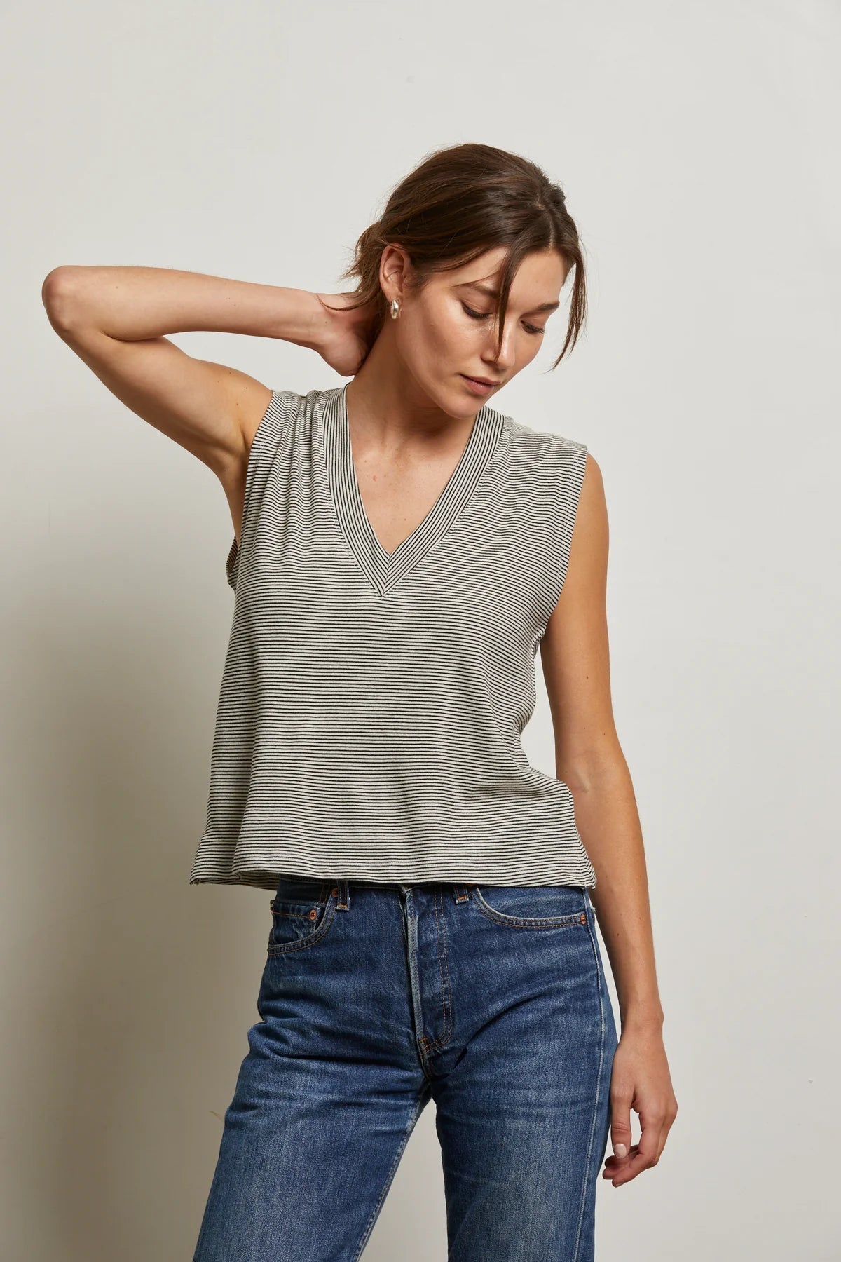 Lucy Stripe Linen Jersey V-Neck Tank - Edit by Elaine Turner