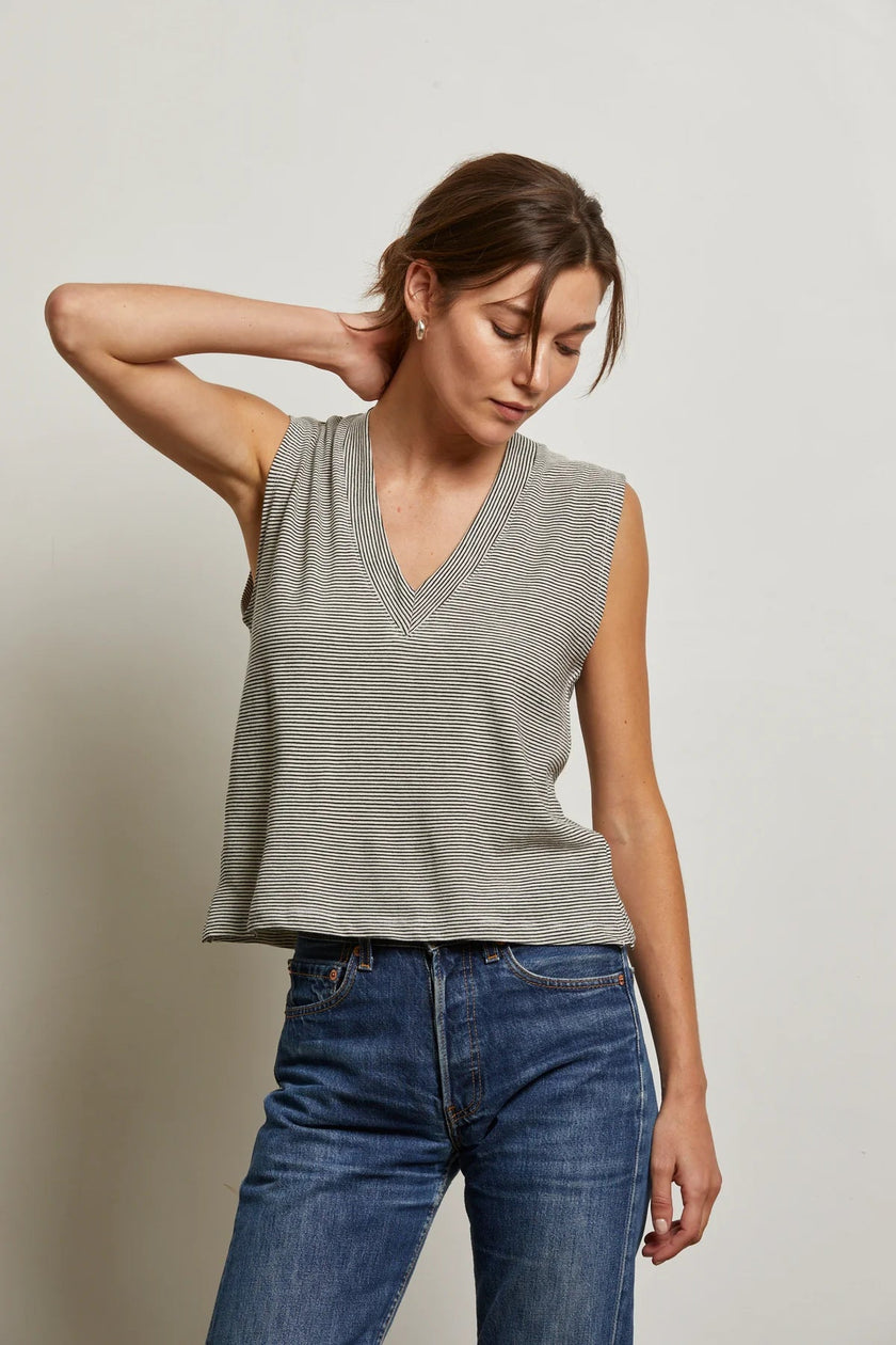 Lucy Stripe Linen Jersey V-Neck Tank - Edit by Elaine Turner