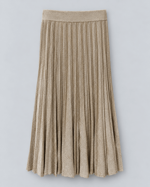 Maison Lurex- Gala Long Plain Pleated Skirt - Light Beige April Moon - Edit by Elaine Turner