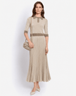 Maison Lurex- Gala Long Plain Pleated Skirt - Light Beige April Moon - Edit by Elaine Turner