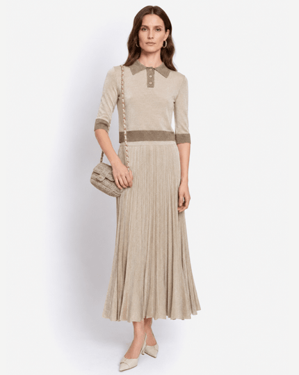 Maison Lurex- Gala Long Plain Pleated Skirt - Light Beige April Moon - Edit by Elaine Turner