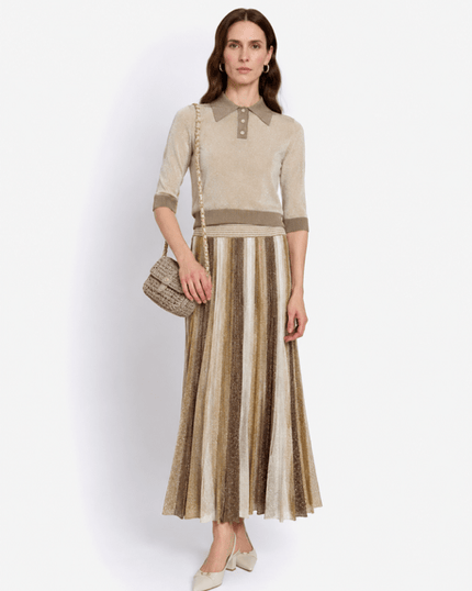 Maison Lurex- Gala Long Tricolor Pleated Skirt - Gold Shades - Edit by Elaine Turner