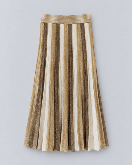 Maison Lurex- Gala Long Tricolor Pleated Skirt - Gold Shades - Edit by Elaine Turner