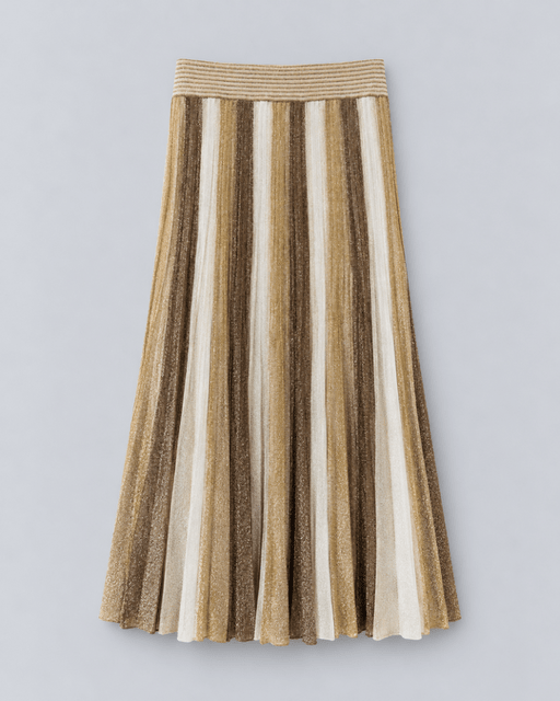 Maison Lurex- Gala Long Tricolor Pleated Skirt - Gold Shades - Edit by Elaine Turner