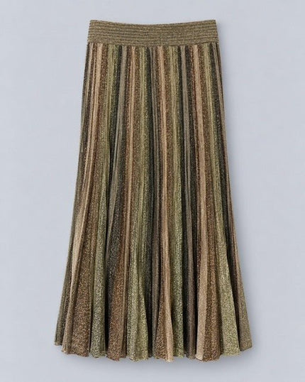 Maison Lurex- Gala Long Tricolor Pleated Skirt - Mordore/Antique Gold/Mocca - Edit by Elaine Turner