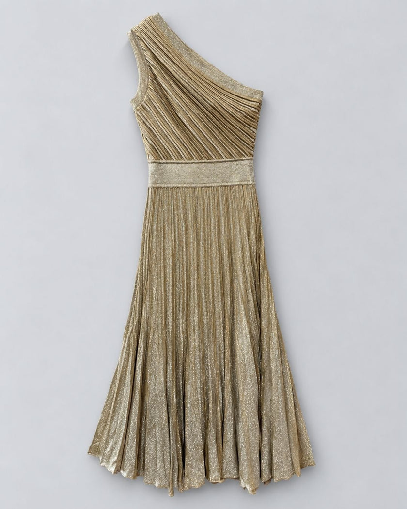 Maison Lurex- Gala One Shoulder Dress - Honey Gold - Edit by Elaine Turner