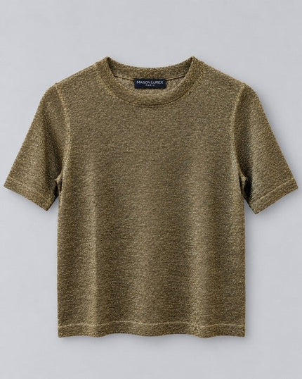 Maison Lurex- Gala Short Sleeve Round Neck Top - Antique Gold - Edit by Elaine Turner