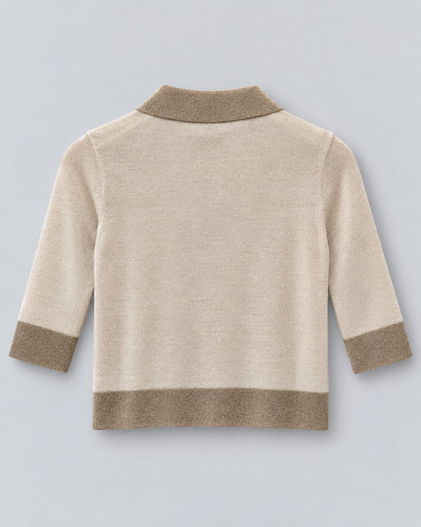 Maison Lurex - Gala Two-Tone Cropped Polo Shirt - Light Beige April Moon - Edit by Elaine Turner