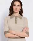 Maison Lurex - Gala Two-Tone Cropped Polo Shirt - Light Beige April Moon - Edit by Elaine Turner