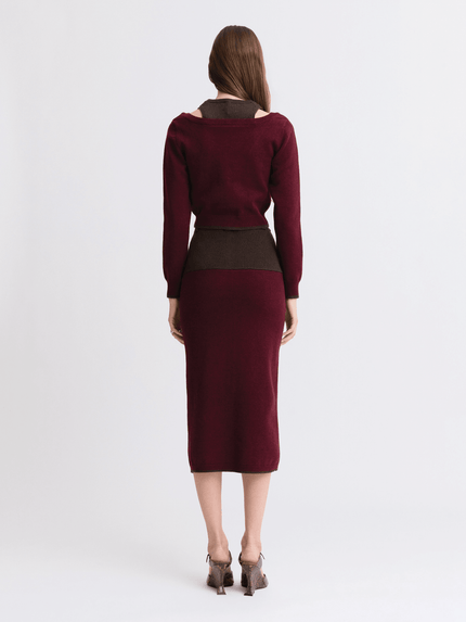 Matthew Bruch- Colorblock Midi Skirt - Merlot Knit - Edit by Elaine Turner