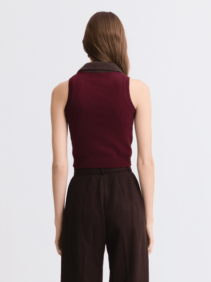 Matthew Bruch- Combo Collar Cropped Tank Top - Merlot Knit - Edit by Elaine Turner