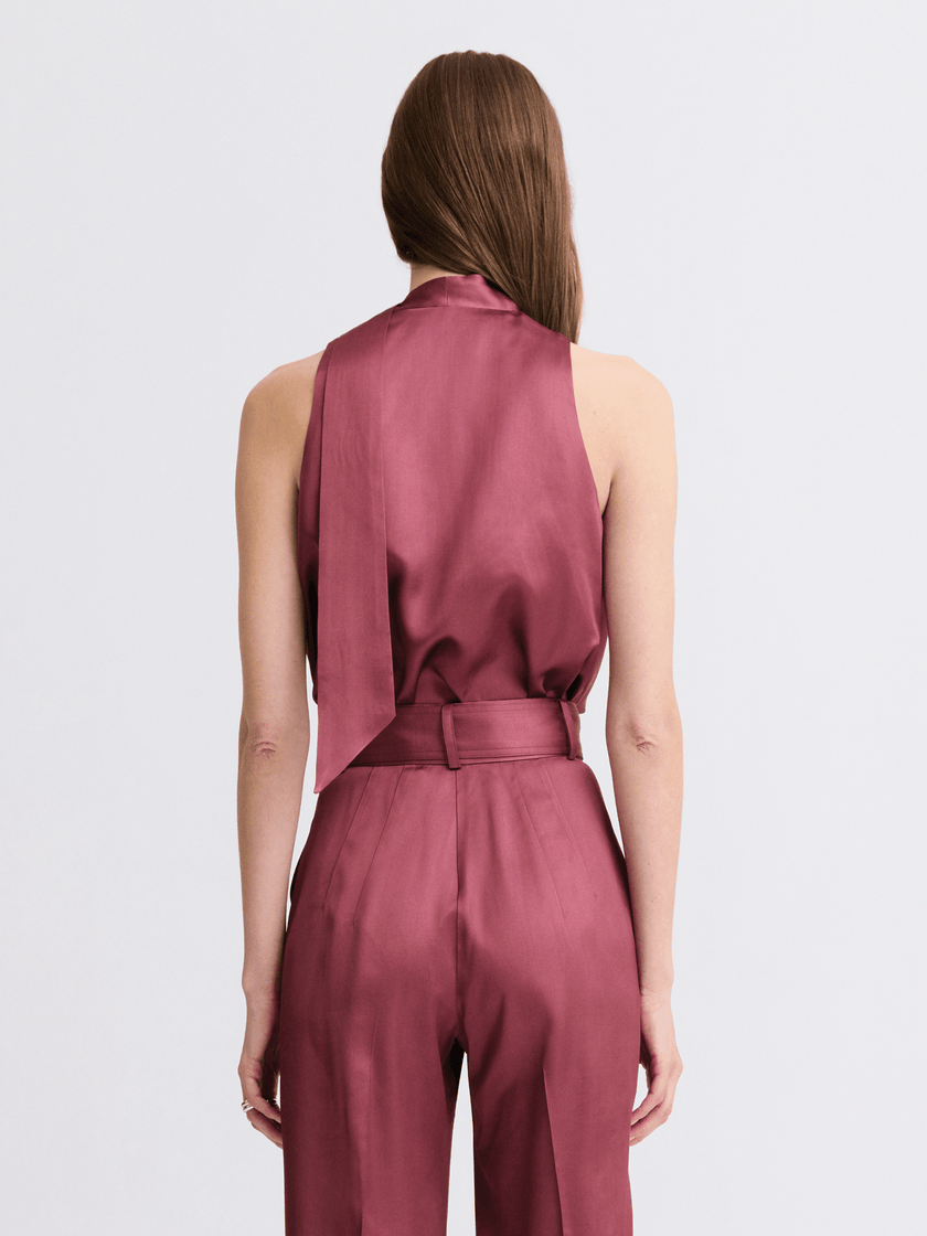 Matthew Bruch- Cowl Scarf Tank Top - Merlot Satin - Edit by Elaine Turner