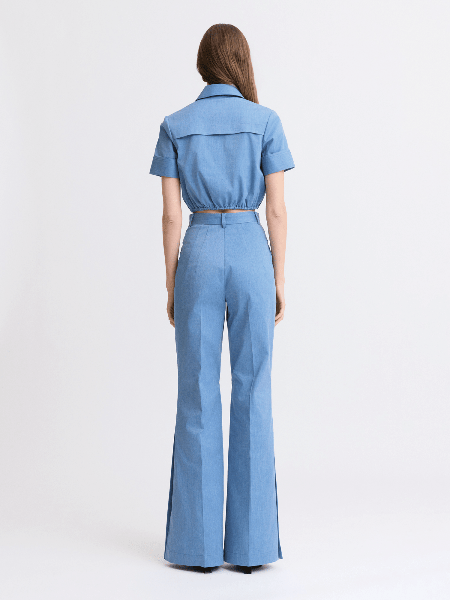 Matthew Bruch- Side Slit Bell Bottom Trouser - Slate Blue - Edit by Elaine Turner