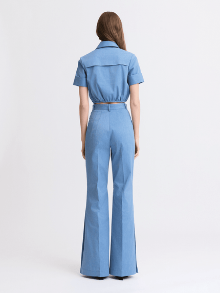 Matthew Bruch- Side Slit Bell Bottom Trouser - Slate Blue - Edit by Elaine Turner
