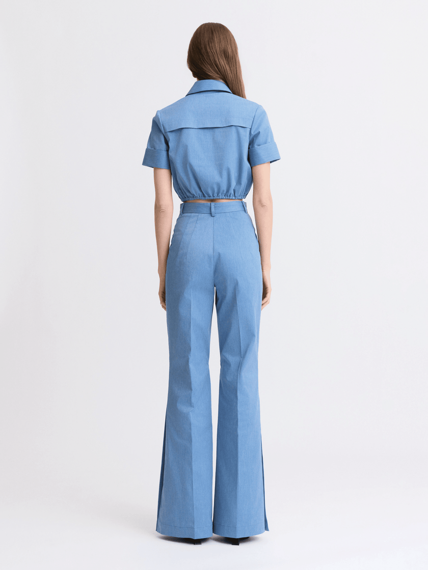 Matthew Bruch- Side Slit Bell Bottom Trouser - Slate Blue - Edit by Elaine Turner