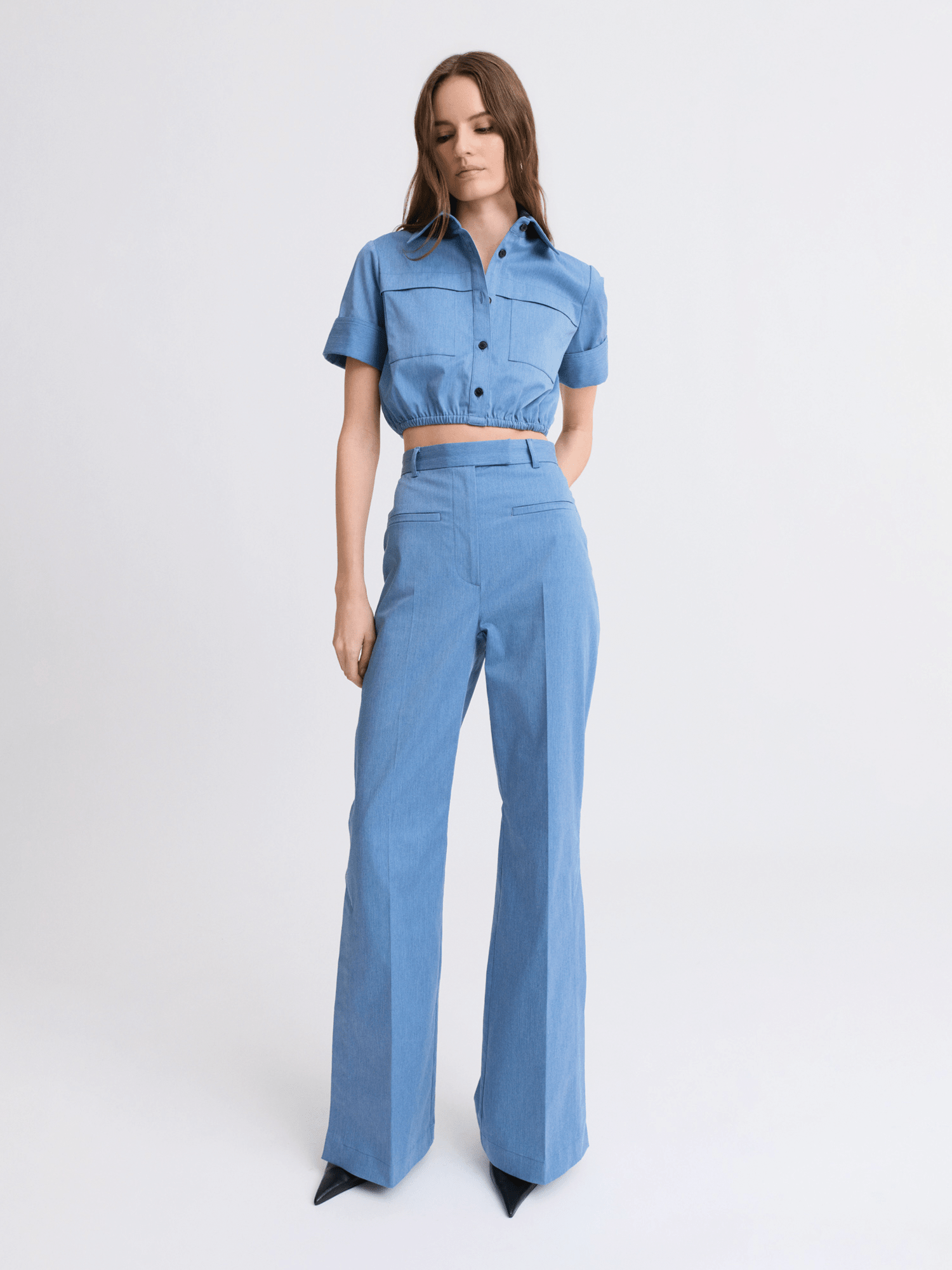 Matthew Bruch- Side Slit Bell Bottom Trouser - Slate Blue - Edit by Elaine Turner