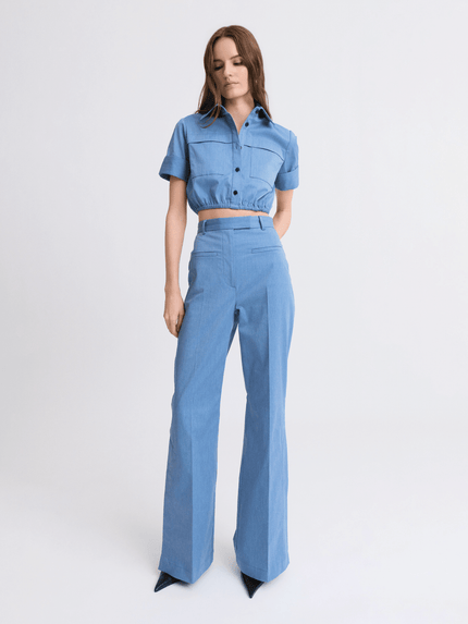 Matthew Bruch- Side Slit Bell Bottom Trouser - Slate Blue - Edit by Elaine Turner